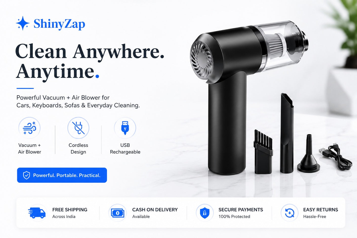 ShinyZap™ Portable Vacuum & Air Blower